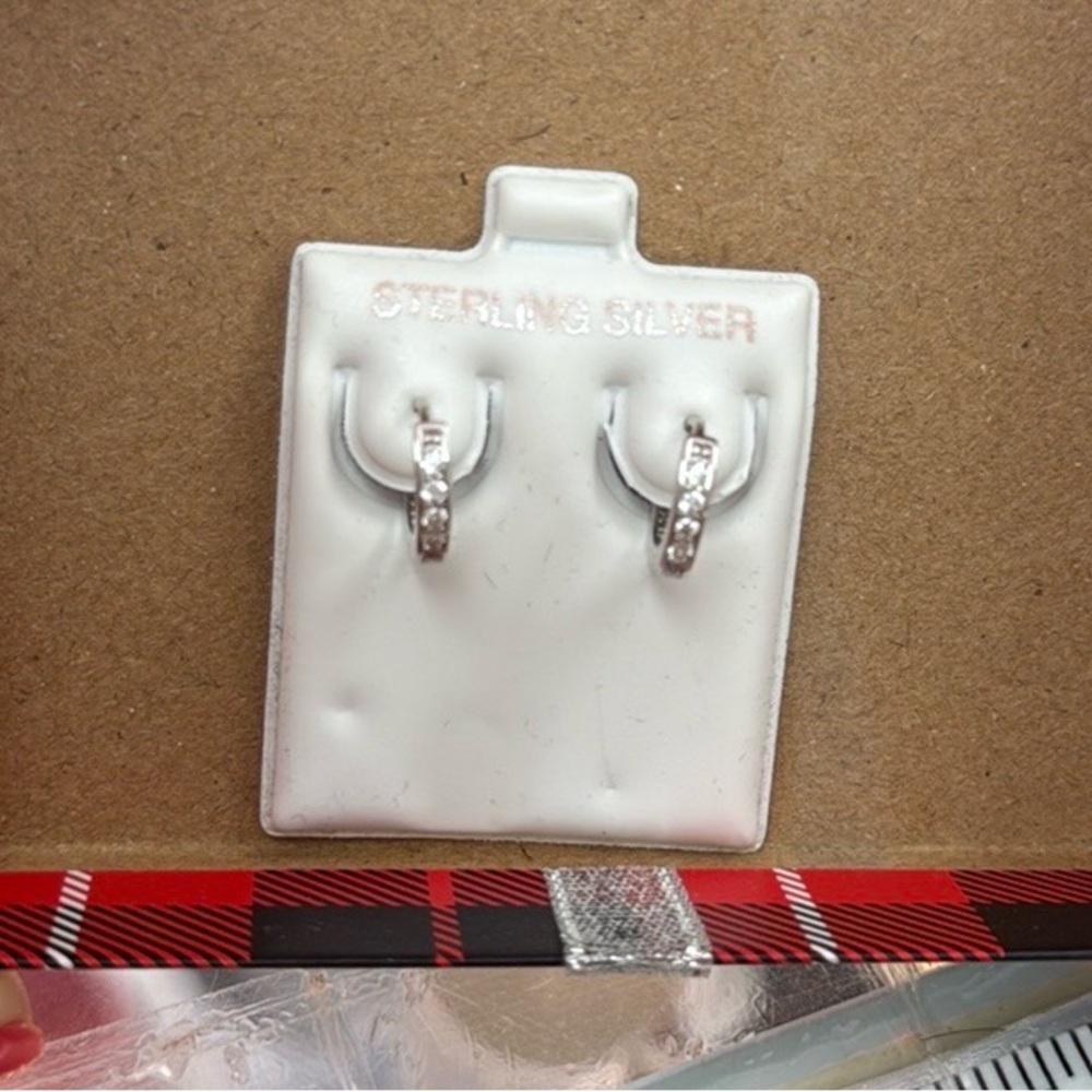 925 Sterling Silver Rhinestones Hoop Earrings